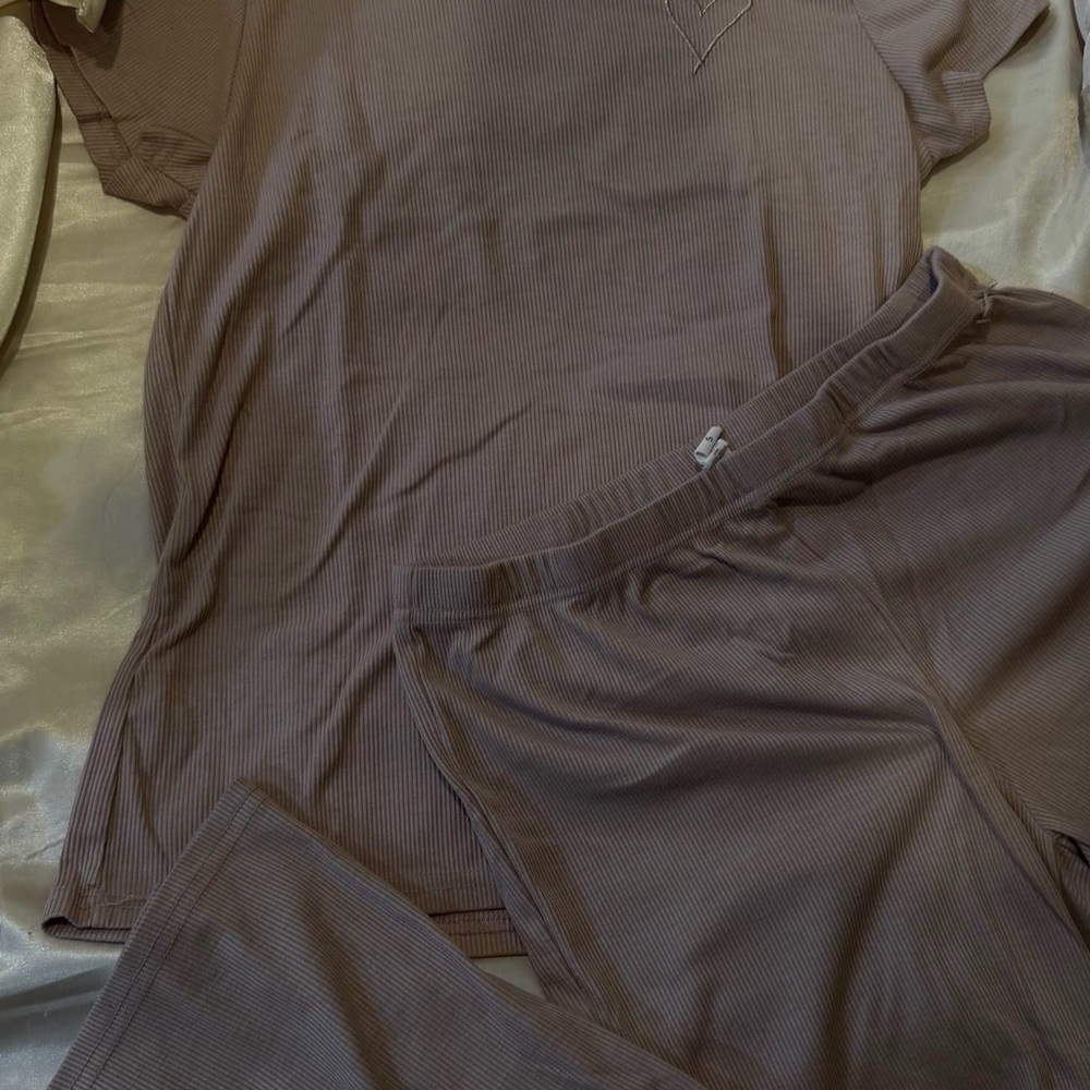 Ribbed Two-Piece Lounge Pajama Set - Mocha